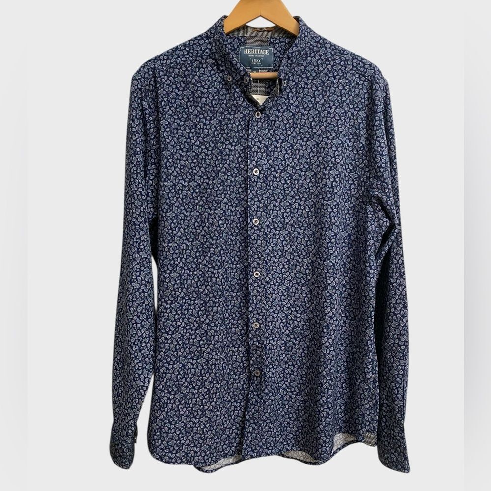NWT Heritage by Report Collection Men's Floral Button-Down Shirt XL Blue Preppy